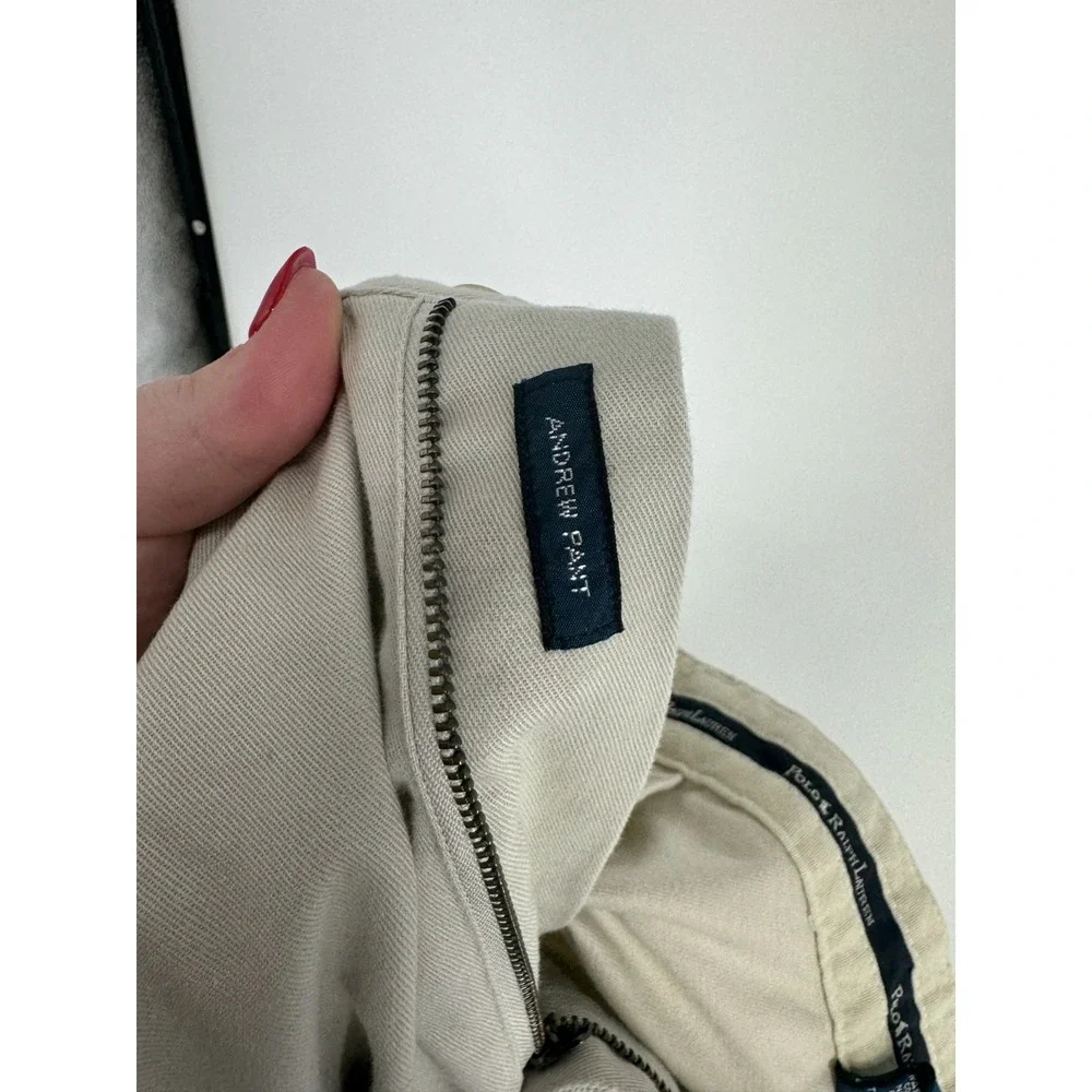 Polo Ralph Lauren Andrew Pants Mens Size 35x32 Khaki Vintage Baggy Pleated Chino